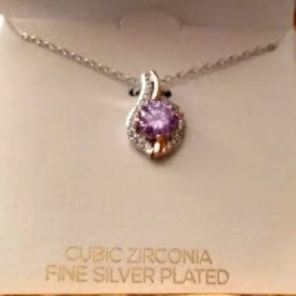 LILY & LACE Amethyst Purple & Clear CZ Silver Plated Pendant Chain Necklace**NEW - Picture 4 of 7